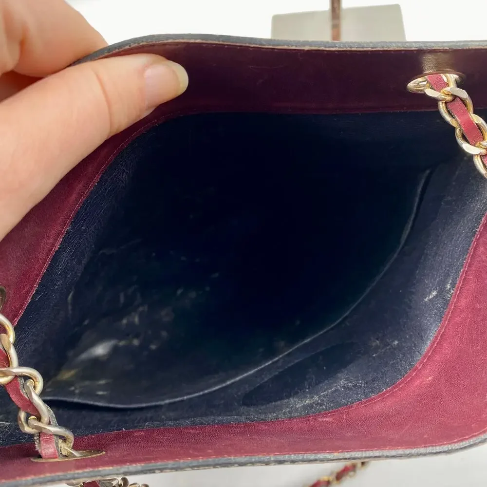 Chanel Burgundy Lambskin Leather Flat Tote Bag Large Classic CC Chain Vintage